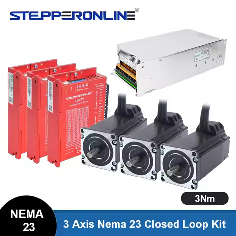 STEPPERONLINE 3 Axis Nema 23 Closed Loop Stepper Motor 3Nm with Encoder and Servo Driver CL57Y & 500
