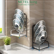 【New product】NETEL 3 tier  kitchenware pot lid kitchen storage rack stainless steel  silver/ black