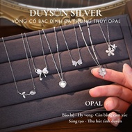 Duyson Silver women's Italian Silver necklace with White Opal stone, 925 Silver women's necklace wit