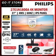 Philips 27" 27E1N1800A 4K UHD UltraHD HDR Adaptive Sync Built-In Speaker Monitor (DP / HDMI) FREE RA