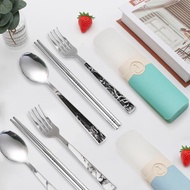 【OMORY】Marbling大理石紋304不鏽鋼環保餐具4件組