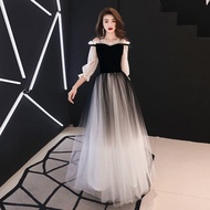 New Banquet Gown Annual Meeting Evening Dress Host Evening Dress Black Long Dress Woman