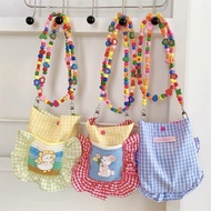 Cute Plaid Dopamine Handmade Flower Crochet Mini Shoulder Bag Crossbody Female Bag Summer Colorful D