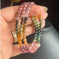 Natural multi-colored tour stone bracelet with beads 4.8 to 5 mm, hand-rolled with 3 elastic bands, 