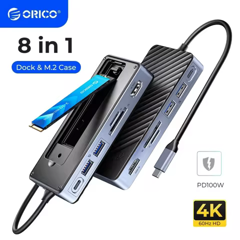 ORICO 8 IN1 USB C HUB M.2 SATA Nvme SSD Enclosure Laptop 10Gbps Docking Station 4K60Hz HDMI-Com PD10