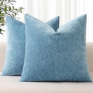 decorUhome Chenille Grey Blue Throw Pillow Covers 26x26 Inch Set of 2, Decorative Soft Couch Pillow