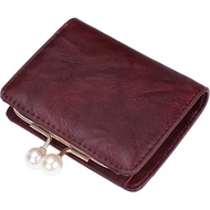 Dompet Wanita Kecil Kulit Bifold Dompet Wanita Vintage Dompet Syiling dengan Kunci Kiss