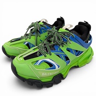 狀況極佳☆ BALENCIAGA 542436 TRACK TRAINERS 繫帶皮革低筒運動鞋，淺綠色，24.5 碼，女款，帶防塵袋。