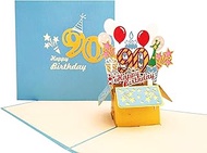 iGifts And Cards Happy 90th Blue Birthday Party Box 3D Pop Up Greeting Card Ninety, Awesome, Balloon