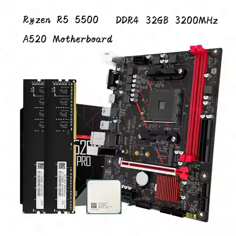 A520M AM4 Motherboard Kit Ryzen R5 5500 Kit DDR4 32GB 3200MHz Support M.2 NVME Dual Channel DDR4 RAM