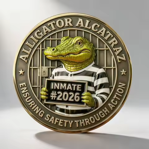 Double‑sided Alligator Alcatraz Challenge Coin ICE Agent & Prison Inmate Crocodile Pattern Gold‑Plat