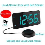 [Ship in 24H]Strong Vibration and Digital Loud Alarm Clock with Bed Shaker, Dual Alarms for Heavy Sleepers, Deaf and Hard of Hearing, 2 Charger Ports, 7-Inch LCD, Full Range Dimmer