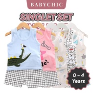 Kids Singlet Set Baju Budak Tanpa Lengan Pakaian Budak Harian Lelaki Perempuan  3 Months - 4 Years