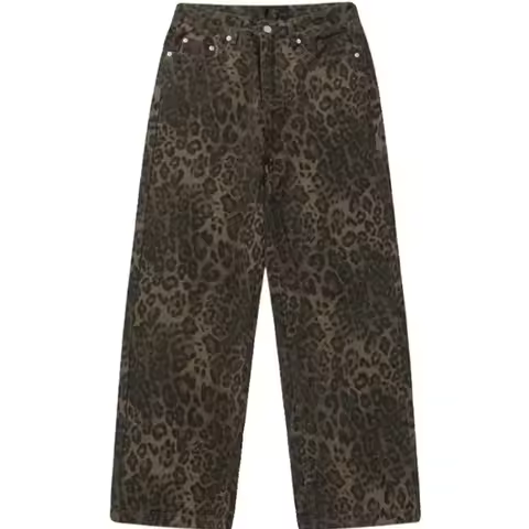 Baggy Leopard Jeans Coquette y2k clothes Women High Waisted Casual Wide Leg Denim Pants Fashion Stre