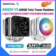 DEEPCOOL AG620 V5 ARGB 6ความร้อนท่อ Dual Tower CPU เครื่องทำความเย็น PWM ซีพียู CPU หม้อน้ำคู่พัดลม LGA1700 20XX 115X 1200 AM4 AM5
