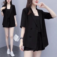 Office Wear Three-Piece Woman Fleshy Blazer Plus Size Set Wear Blouse