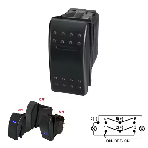 For Boats Off-road Car 7Pin DPDT Universal 12V 24V ON-OFF-ON 2 LED Rocker Switch Car Truck Marine