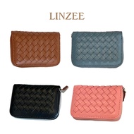 LINZEE Genuine leather Sheepskin Woven Wallet BV Style Card Bag Organ Bag With Zipper Short Wallet S