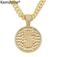 Kemstone Hip Hop Hollow-Out Dollar Gold Silver Plated Zircon สร้อยคอจี้ชาย Jewelry