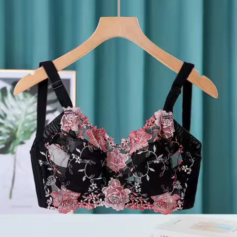 Women's Full Coverage Floral Embrodiery Ultra-thin Bra Lingerie 34 36 38 40 42 44 46 48 B C D E F G 