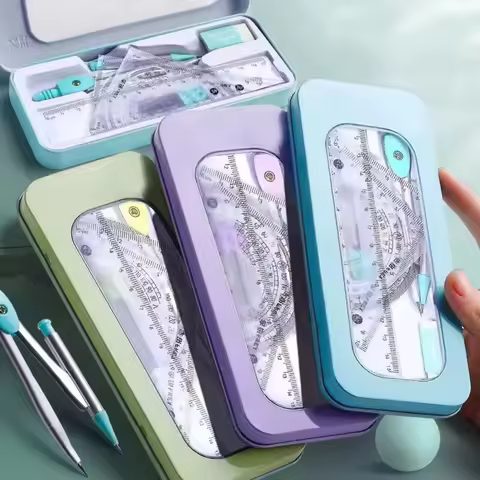7-Piece Compass and Ruler Set Student Ruler Set Cute Rriangle Ruler Set Exam Specific Ruler Box Set 