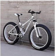 Fashionable Simplicity Adult Mountain Bikes Fat Tire Dual Disc Brake Hardtail Mountain Bike Big Wheels Bicycle High-carbon Steel Frame New White 26 Inch 27 Speed