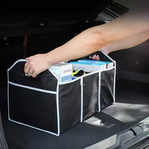 1 durable canvas car trunk storage box, foldable and waterproof car storage bag, 3 compartments, sui