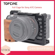 Topcine Camera Cage for Sony A7C Camera, Vlogging Video Rig Stabilizer Accessories with Wooden Handl