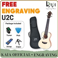 UKAKU U2C Ukulele Hawaii Guitar 4 Strings Concert 23'' Inch FREE Tuner/ Pick/Strap/Bag/Engraving Package B