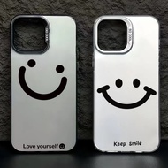 For Samsung Galaxy S24 S23 Ultra S21 S22 Plus S23 FE S21 S20 FE Note 20 Ultra Simple Smiley Face Casing Luxury Hard IMD Silver Cover