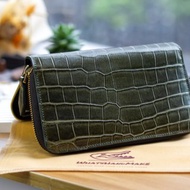 啞面墨綠色鱷魚皮革長銀包