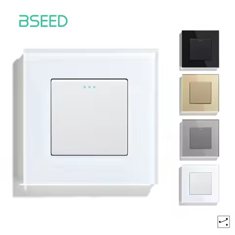 BSEED Wall Switches Button 1/2/3Gang 2Way Glass Panel Mechanical Stair Light Switches EU Change Over