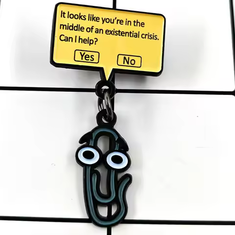 It Looks Like You’re in The Middle of An Existential Crisis Text Pop-up Brooch Paper Clip Pendant Ba