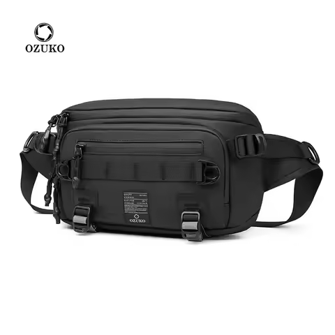 OZUKO Fashion Men Waterproof Waist Bag Outdoor Sports Sling Chest Bags Tactical Fanny Pack Male Teen