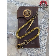 Genuine Leather Bag Samurai Coin With Brass Chain Long Wallet Man