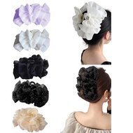 5Pcs Large Bow Bubble Clips,Large Claw Clips For Thick Hair,Chiffon Silk Flower Bow Hair Claw Jaw Cl