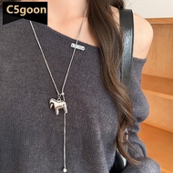 C5GOON Ins Fashion Tassel Horse Pendant Necklace Minimalist Metallic Cartoon Flower Long Adjustable 