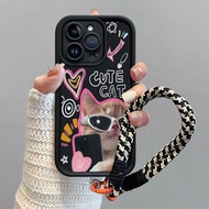 HP IPhone 15 11 12 13 14 Pro/ProMax XR iPhone 7/8 Plus 8 7 6 6S XS XSMax Cool cat with bracelet case