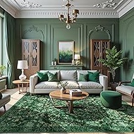 Dark Green Area Rugs 7x9 for Bedroom Nursery, Machine Washable Vintage Rugs, Distressed Living Room 