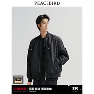 Peacebird Pakaian Lelaki Jaket Bomber Jaket Besbol Retro Longgar Amerika Lelaki Jaket Hitam Bergaya 