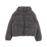 【二手】FENDI羽絨服，FF圖案，帶帽，羊毛襯裡，FAN133，灰色，羊毛抓絨外套，女款，二手