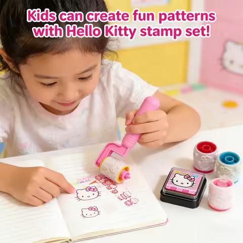 Sanrio Hello Kitty DIY Roller Stamp Set, Cartoon Design for Kids, Hello Kitty Ideal Reward Stamp Wit