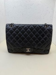香奈兒/chanel 13開 CF Maxi黑色銀扣羊皮單蓋 鏈條包 底33cm