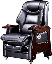 YWAWJ Cowhide Managerial Executive Chairs, Ergonomic Office Chair with Footrest, Comfortable Computer Chair, Can be tilted (Color : Black)