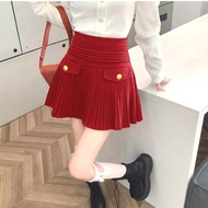 BOO - 5577 RED Varvara Pleated Mini Skirt