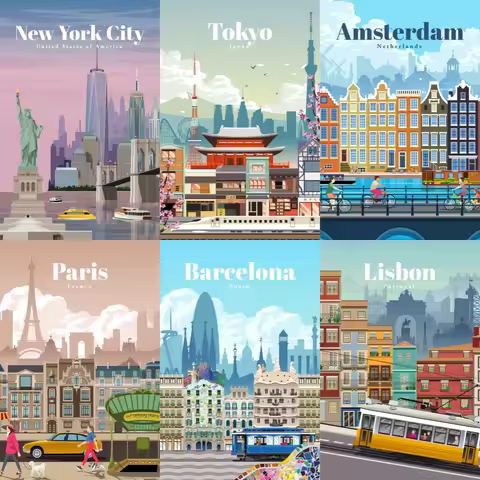 5D Landscape Diamond Painting Personalized Cities Around The World Full Rhinestone Mosaic Embroidery