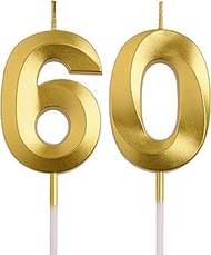 60th Birthday Candles, Gold 60 Year Old Number Birthday Candles, Number 60 Candles for Men Women, Ha