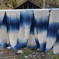 倚山人|藍染扎染漸變手織土布靛藍老粗布窗簾門簾床簾布料寬40cm