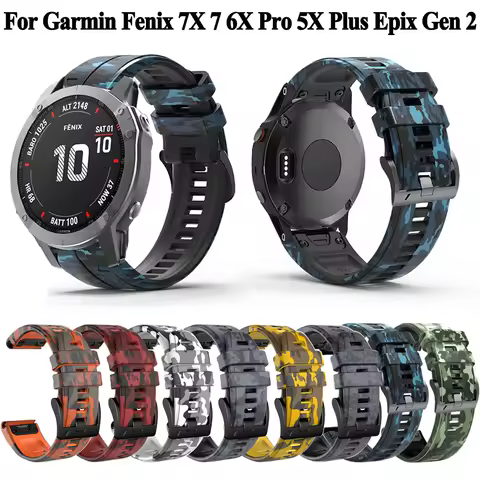 Quickfit 22mm 26mm Camo Strap For Garmin Fenix 7X 7 6 6X Pro 5 5X Plus Marq Epix 2 955 Silicone Watc