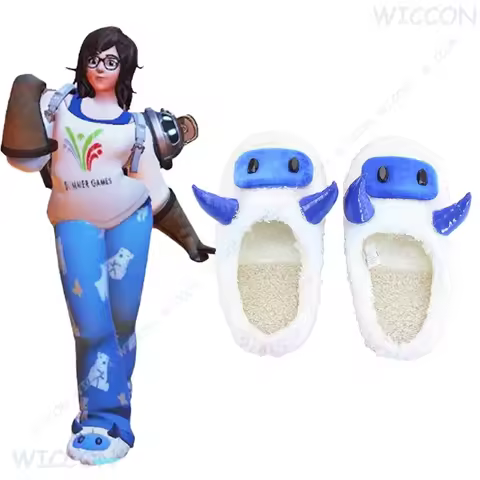 Meiling Zhou Over Watch Pajamei Mei Cosplay Shoes Women Winter Furry Slippers Halloween Carnival Gir